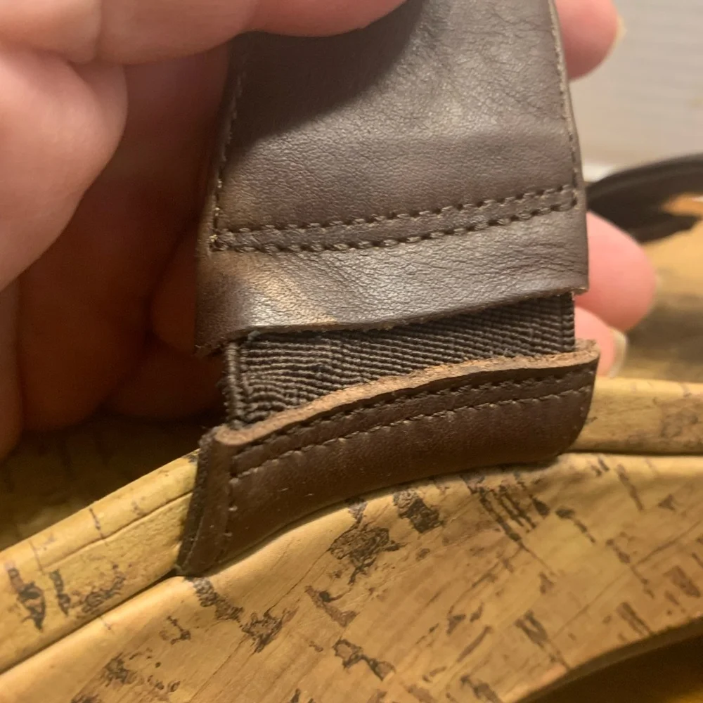 Vionic Brown Leather Wedge Shoes with Cork look Footbed Size 9 - Picture 12 of 14